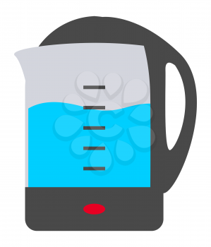 Electric kettle isolated icon. Kitchen appliances for boiling water for beverages. Device made of glass, steel and plastic. Measuring container with liquid, equipment for home vector in flat style