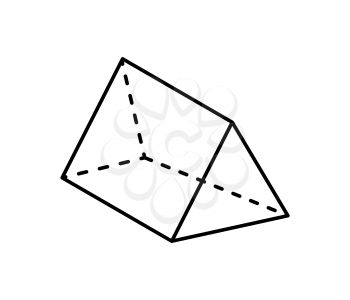 Triangular prism geometric shape projection of dashed and straight lines in black. Shape with sides in form of regular triangle and rectangle vector