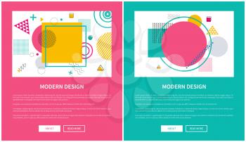 Modern design of web posters with buttons about and read more, cover for annual report, presentation page with geometric figures vector illustration set