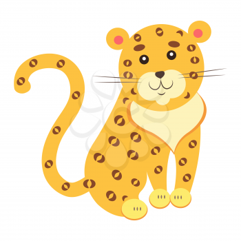 Cute funny jaguar or leopard vector flat cartoon sticker isolated on white. Wild animal illustration for game counters, price tags