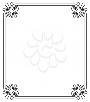 Vintage frame with ornamental decor elements, decorative corners vector in linear style isolated on white, colorless photoframe with place for text