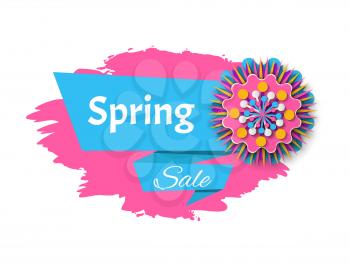 Spring sale vector, special clearance and reduction of price for customers of shops, discount banner isolated flower flat style. Flourishing bloom