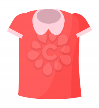 Vector illustration depicting red T-Shirt with light-pink collar inserts for children, probably for girls, isolated on white background.
