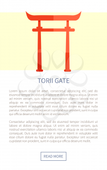 Torii gate web page and text sample religious monument sacred landmark Asian famous historic place, internet site with information vector illustration