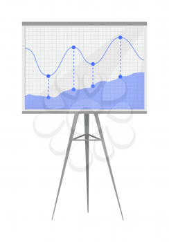 Diagram on whiteboard poster, banner and board with diagram with curved lines and dots, information and data, vector illustration isolated on white