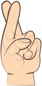 Human hand gesture with crossed fingers color icon. Get luck, lie, superstition symbol good luck. Hand with middle and index fingers crossed isolated vector illustration. Making promise signal by hand