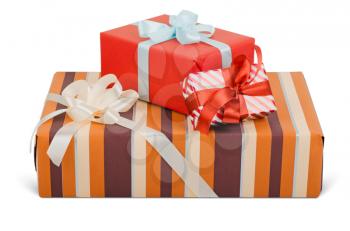Beautiful gift boxes with bows. isolated on white. Objects with Clipping Paths