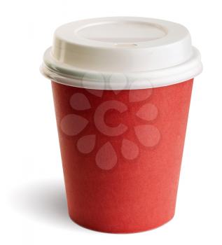Take-out coffee in thermo cup. Isolated on a white. clipping patch