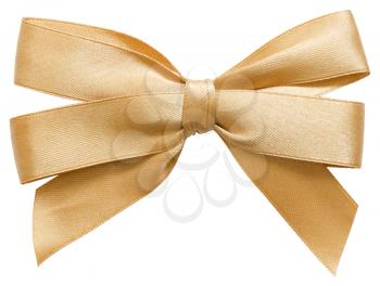 golden bow of satin ribbon. isolated on white