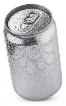 luminum soda can with water drops isolated on white  with clipping paths