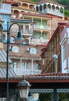 Traditional wooden carving balconies of Old Town of Tbilisi