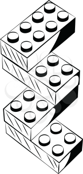 Sketch of four building blocks interlocked to form a zig-zag stair showing the creativity and imagination of a child at play