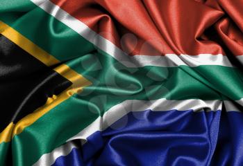 Satin flag, three dimensional render, flag of South Africa