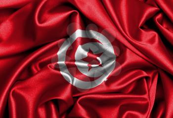 Satin flag, three dimensional render, flag of Tunisia
