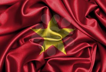 Satin flag, three dimensional render, flag of Vietnam