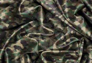 Satin flag, three dimensional render, army camouflage