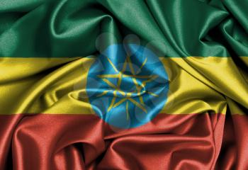 Satin flag, three dimensional render, flag of Ethiopia