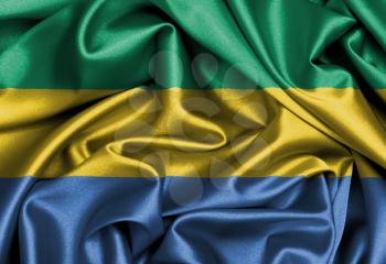 Satin flag, three dimensional render, flag of Gabon