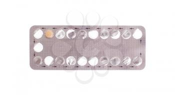 Contraceptive treatment concept - only one pill left - Isolated on white