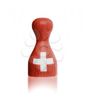 Wooden pawn with a painting of a flag, Switzerland