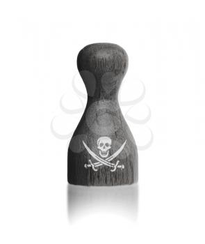 Wooden pawn with a painting of a flag, pirate