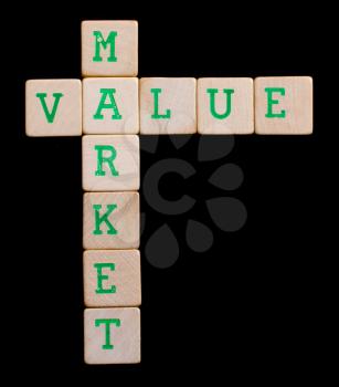 Letters on wooden blocks (value, market)