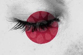 Crying woman, pain and grief concept, flag of Japan
