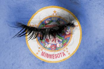 Crying woman, pain and grief concept, flag of Minnesota