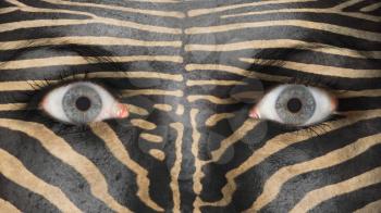 Women eye, close-up, eyes wide open, zebra pattern