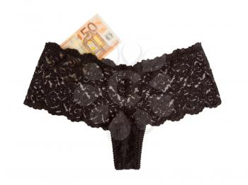 Woman's panties and 50 euro isolated on a white background, prostitution