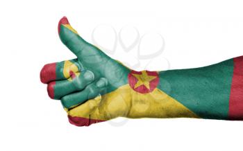Old woman giving the thumbs up sign, isolated, flag of Grenada