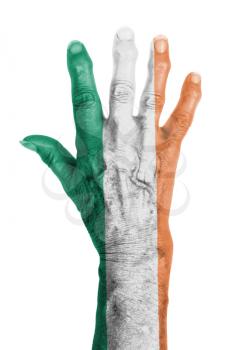Isolated old hand with flag, European Union, Ireland