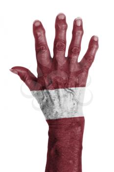 Isolated old hand with flag, European Union, Latvia