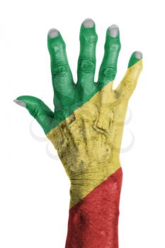 Hand of an old woman wrapped in flag of the republic of Congo