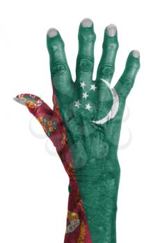 Hand of an old woman with arthritis, isolated on white, Turkmenistan