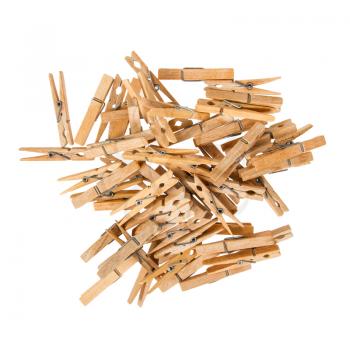 Old wooden clothespins, isolated on a white background