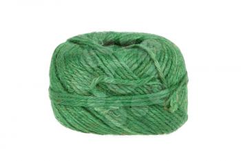 Green knitting yarn isolated on a white background