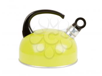 Used green kettle, isolated on a white background