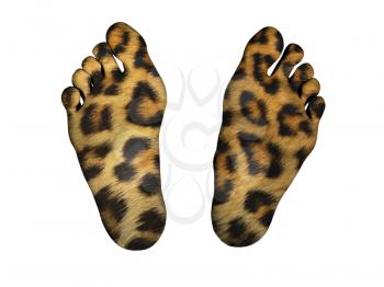 Human feet isolated on white, leopard print