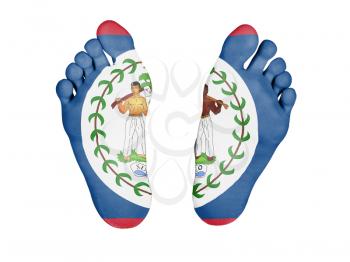 Feet with flag, sleeping or death concept, flag of Belize