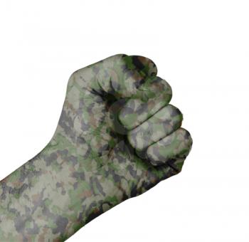 Camouflaged fist, isolated on a white background