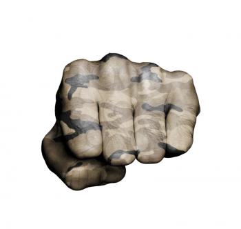 Front view of a punching fist, camouflage