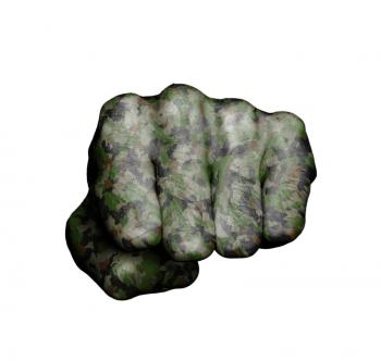 Front view of a punching fist, camouflage