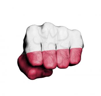 Front view of punching fist, banner of Poland