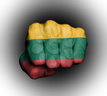 Fist of a man punching, flag of Lithuania