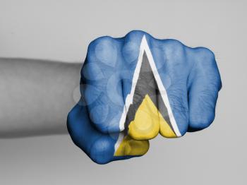 Fist of a man punching, flag of Saint Lucia