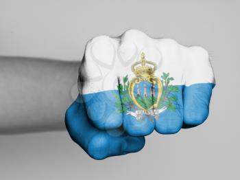 Fist of a man punching, flag of San Marino
