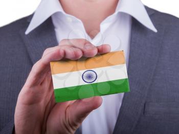 Businessman showing card, matte paper effect, India