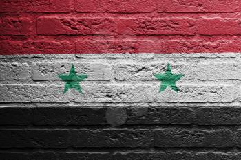 Brick wall with a painting of a flag isolated, Syria