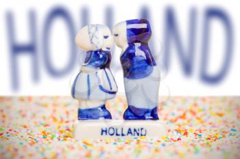 Typical dutch delft blue ceramic, standing on candy